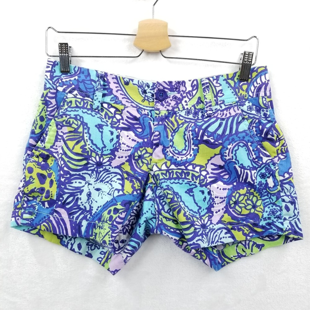 Lilly Pulitzer Shorts Women 29" Blue Cattitude Callahan Cats Cotton‎ Twill Beach